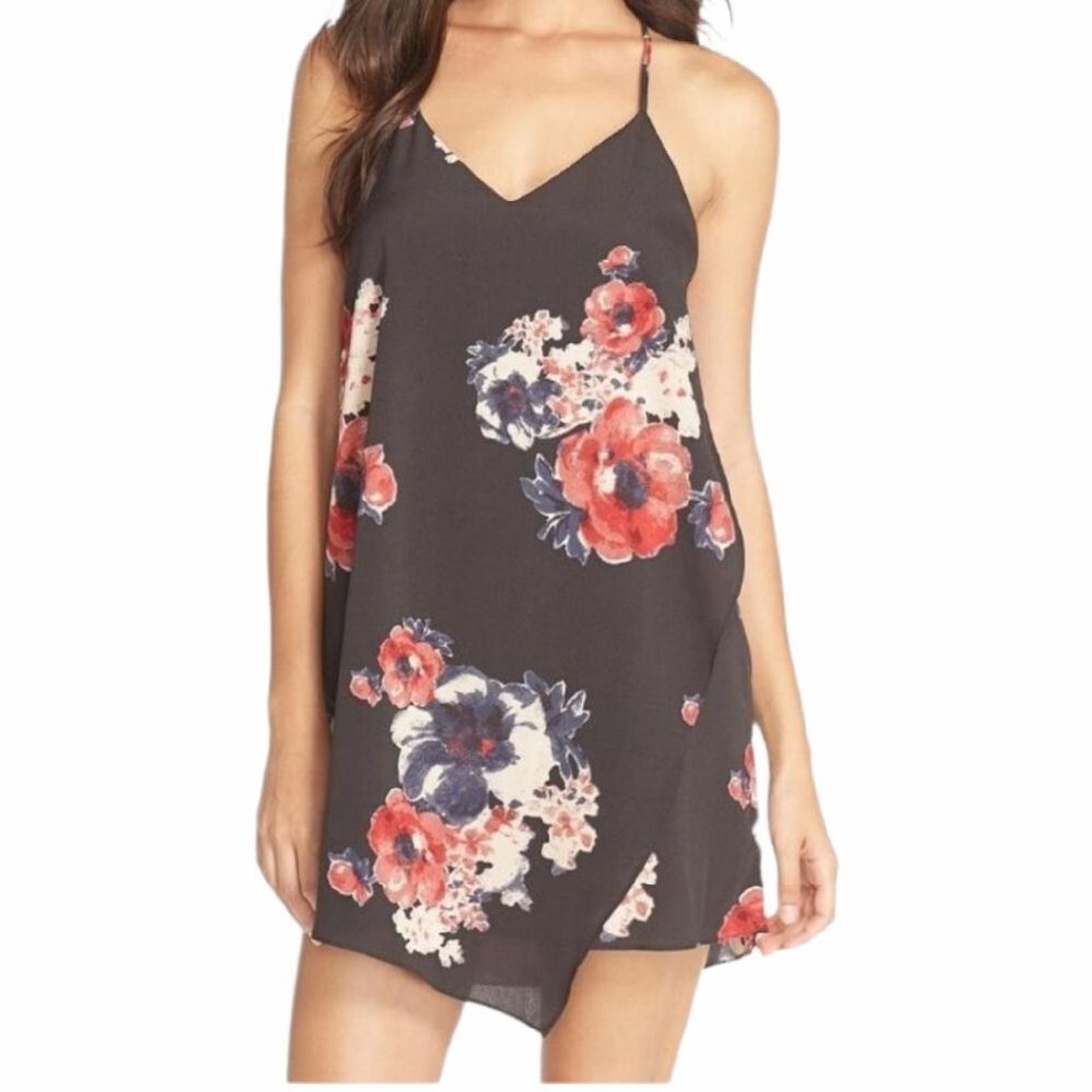 Free People Black Crepe Floral Faux‎ Wrap Dress XSMALL